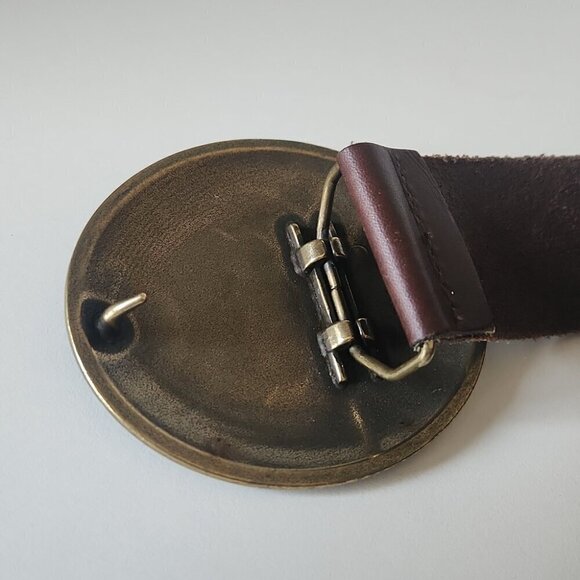 SMART SET | Leather belt wooden metal buckle brown sz M - Picture 3 of 5